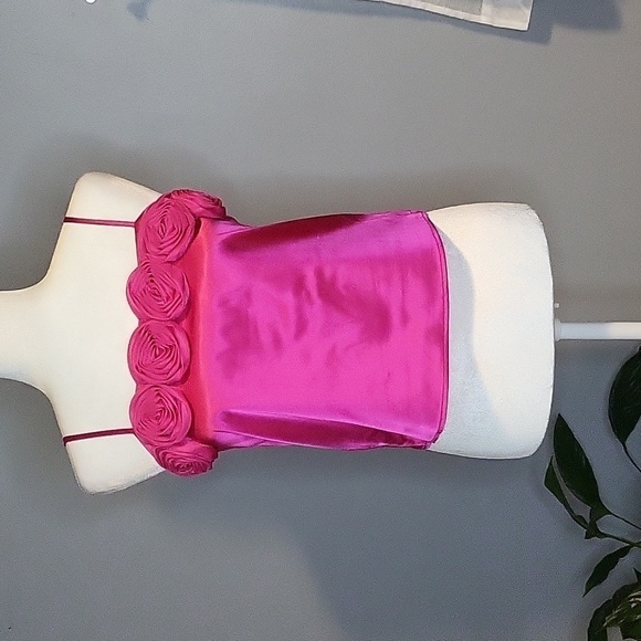 Thirty Thirty Pink Satiny Pullover Camisole with Fabric Floral Detail - Size S - Picture 1 of 9